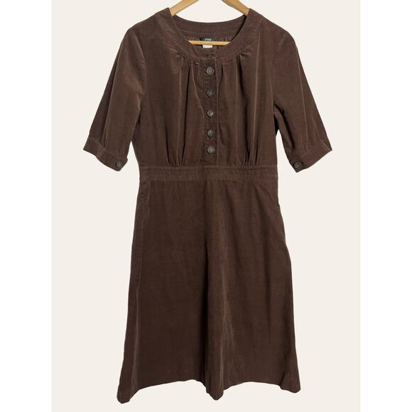 J.Crew Brown Corduroy Button-Up A-Line Knee Length Cottage Academia Dress Sz 10 - Picture 1 of 5